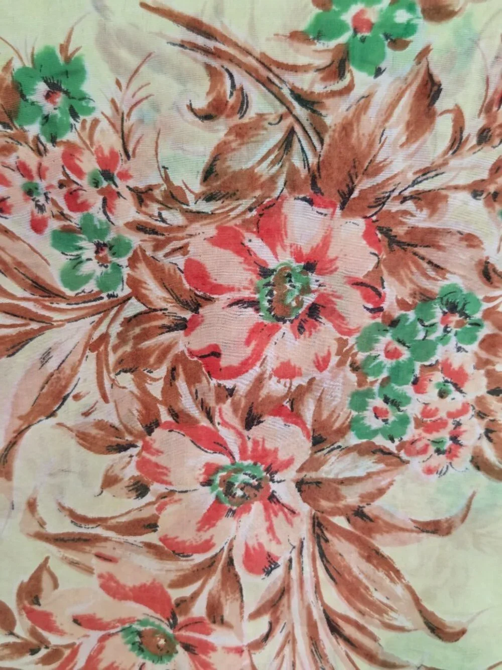 Vintage Floral Silk Scarf Hand Rolled Edges Cottage Garden Flower 30